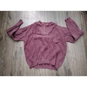 Cabelas Henley Sweater Mens Size Large Tall Maroon 100% Cotton Button